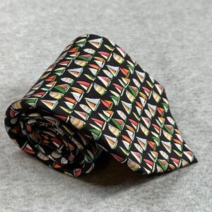 Vintage Rooster 100% Black Silk Sailboat Print Men's Necktie Preppy Nautical